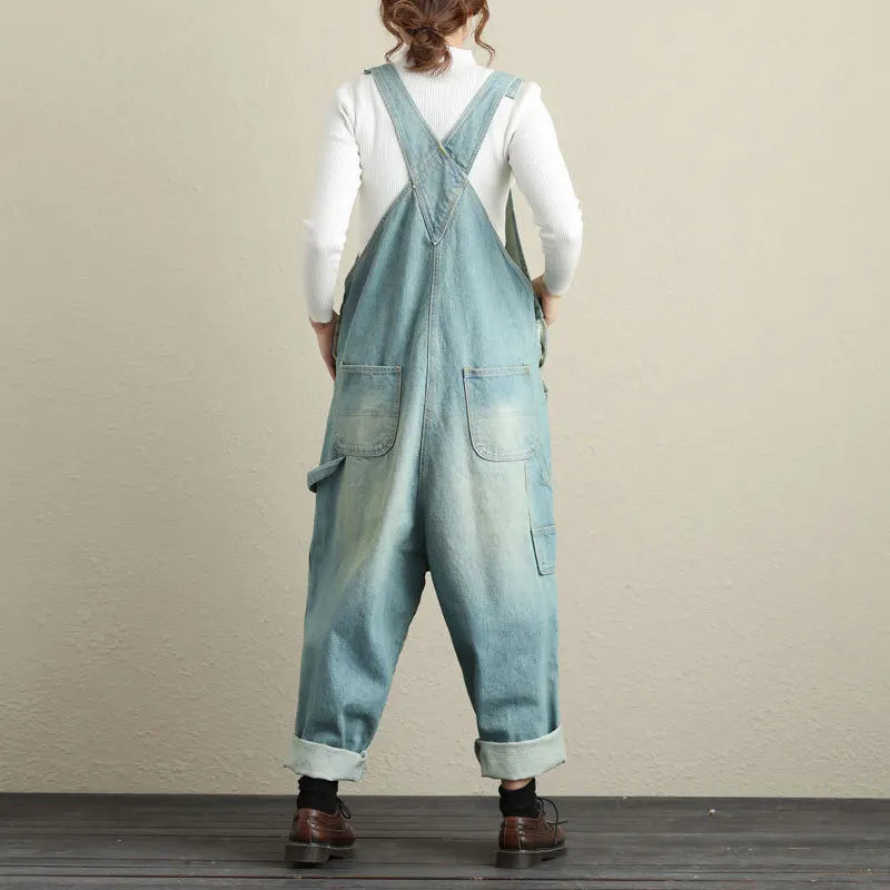 Jumpsuits Women Causal Loose Denim One Piece Mom Jeans Suspenders Overalls Wide Leg Long Pants High Waist Rompers Y2k Streetwear Aviola