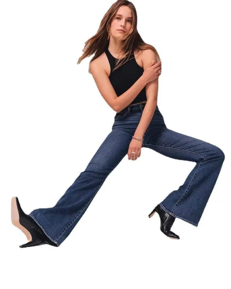 Women Jeans Flare Pants Denim Washing Loose Fit Bootcut Pockets High Street Slight Strech Solid Full Length Spring 2024 Aviola