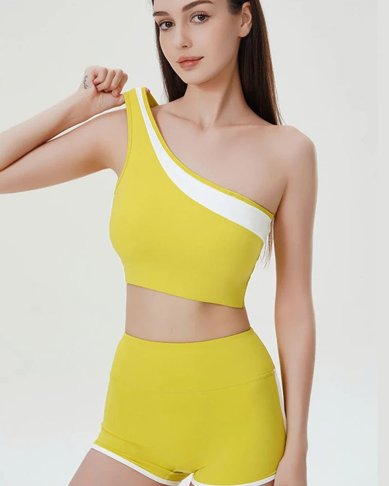 2 Pieces Yoga Suit for Women Splicing Color Fitness Gym Clothes Halter Sports Bra Matching Impact Shorts Workout Sets Gym Outfit Aviola