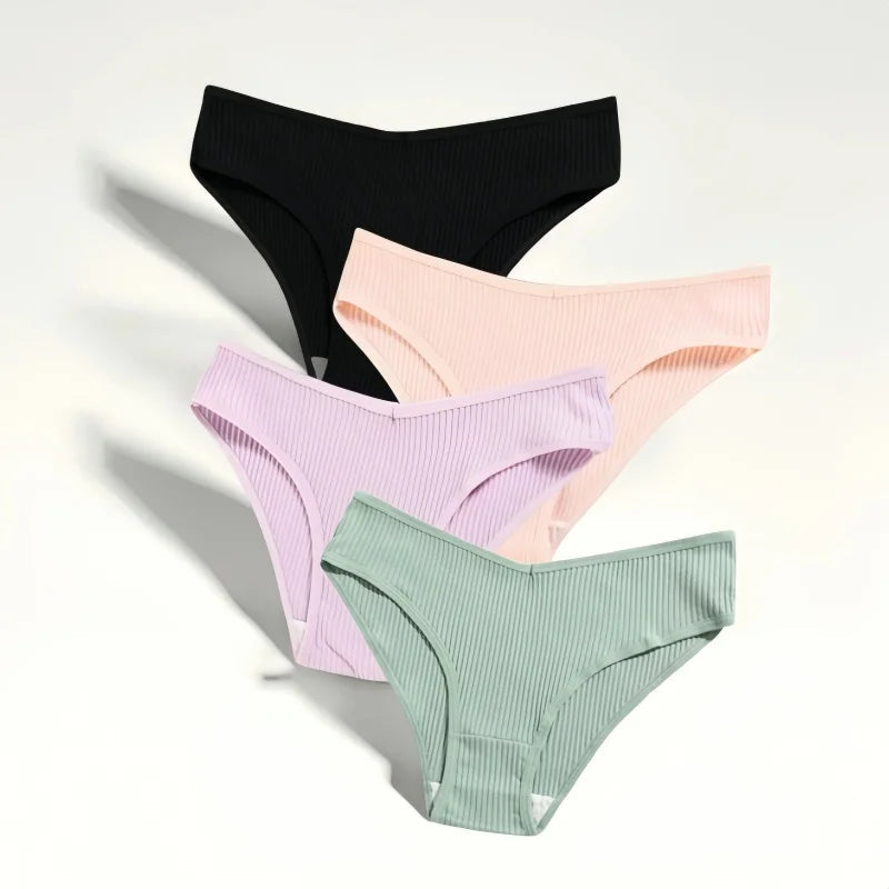 4Pcs/Set Seamless Panties Cotton Briefs Low Waist Bikini Panty Sports Underwear Breathable Solid Color Ribbed Underpants Aviola