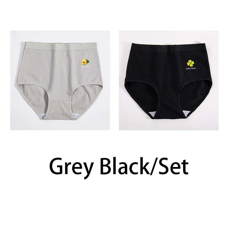 2PCS/Set Women Printed Plus Size Panties Cotton Underwear Lingerie 6 Colors Sexy Female High Waist Comfort Briefs Aviola