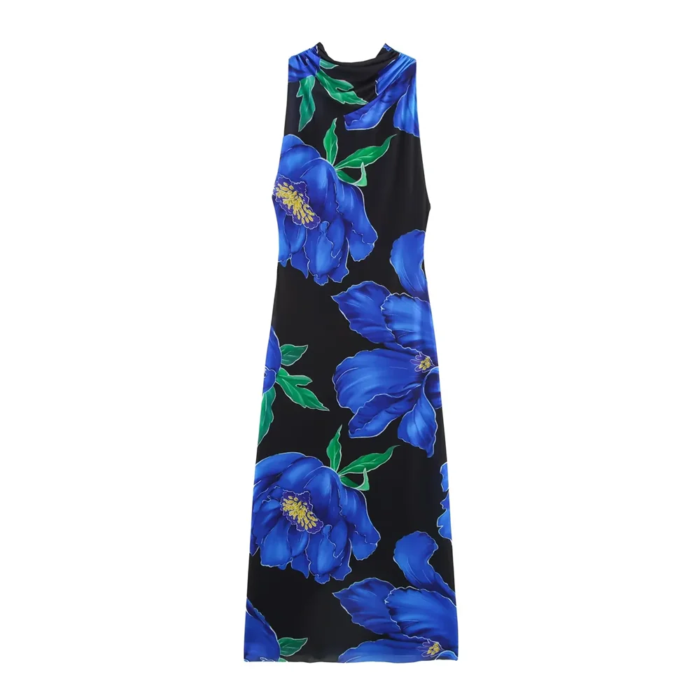 BM&MD&ZA2025fashion printed stand-up collar backless slim fit temperament sleeveless dress summer new women's clothing Aviola