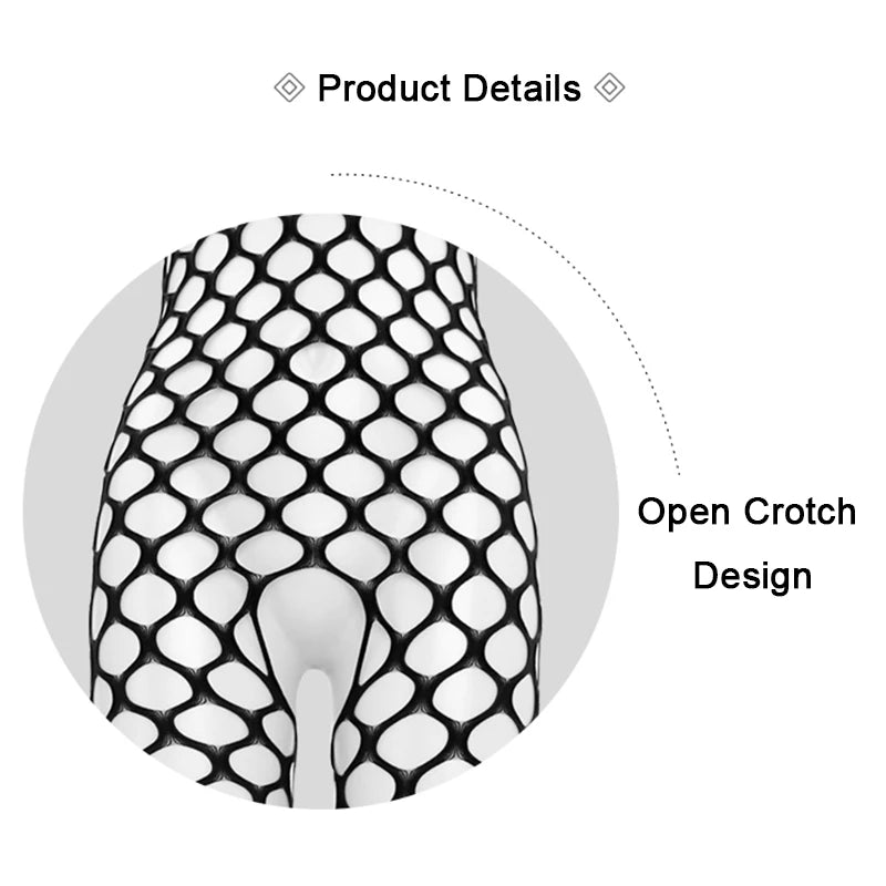 Female Sexy Crotchless Lingerie Fishnet Teddies Bodysuit Women Erotic Costumes Stretch Mesh Hollow Underwear Teddy Bodystockings Aviola