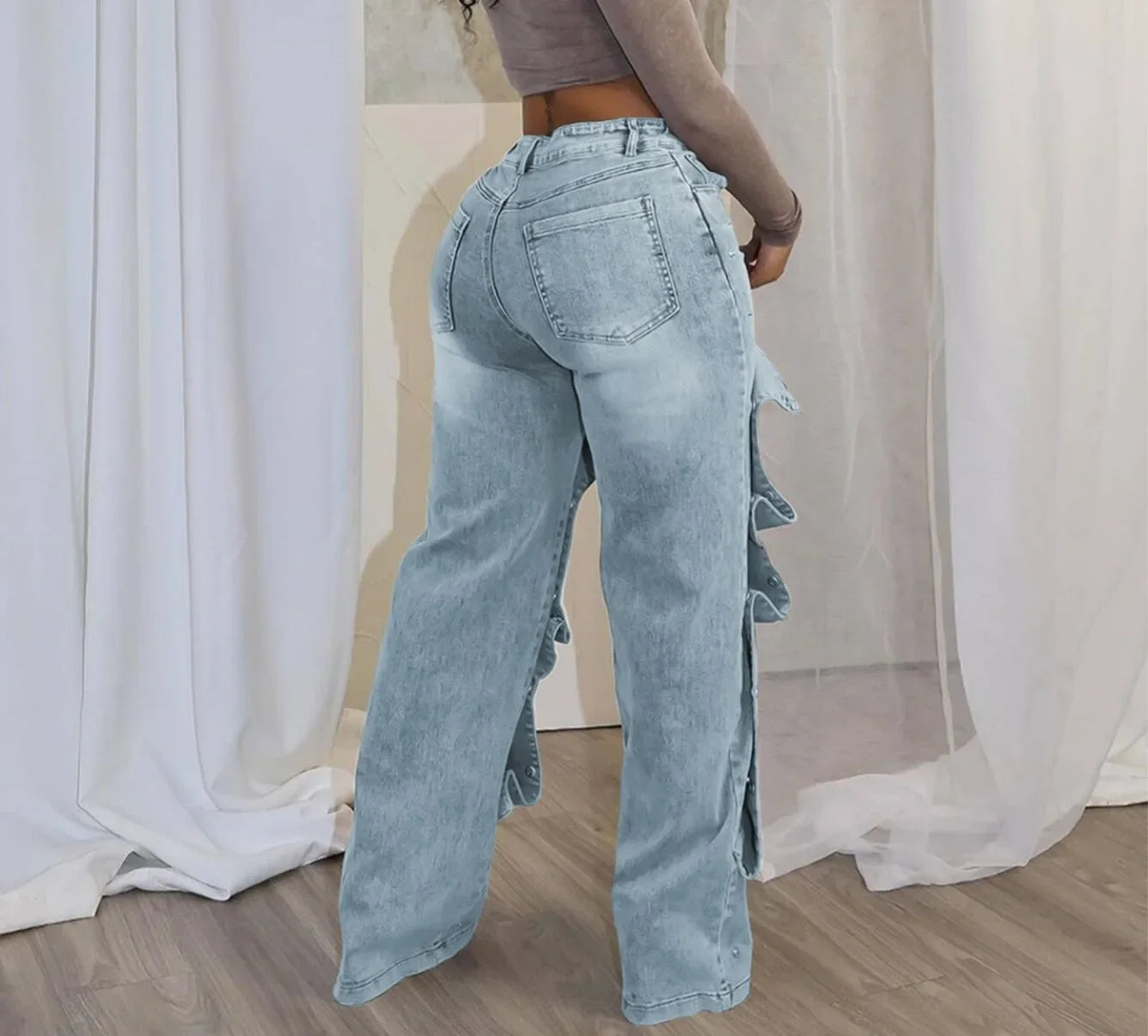 Jeans Denim Pants Women Straight Button Pockets High Waist Mom Floor Length Washed Distressed Strech Trousers 2025 Streetwear Aviola