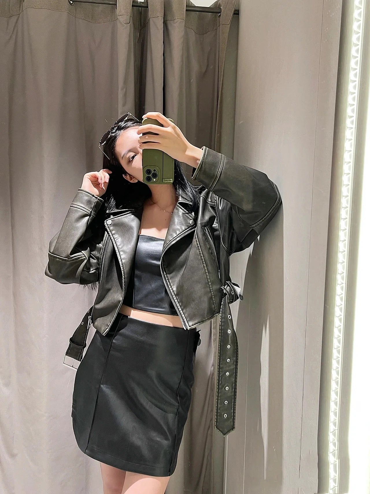 RARF Women's new vintage wash to do old short lapel long sleeve loose pu imitation leather jacket coat Aviola