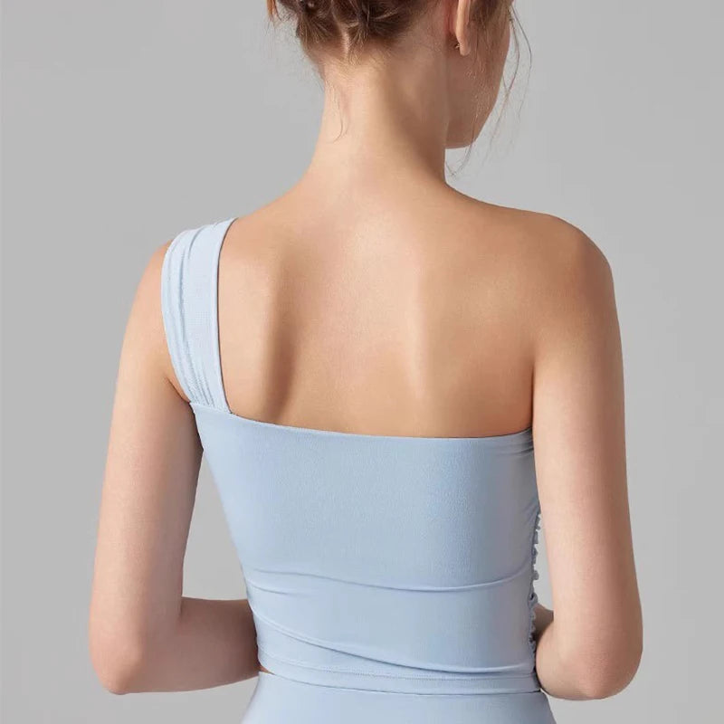 Women's Single Shoulder High-Impact Sports Bra Shock-Absorbing Fixed Cup Yoga Bras Fitness Vest Top for Running Underwear Aviola