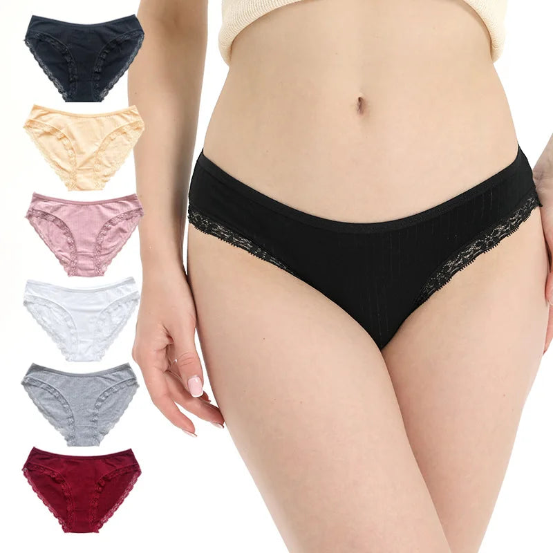 5Pcs/Set Cotton Panties Women Lace Trim Briefs Female Underpants Solid Color Panty Seamless Underwear M-XL Panties Lingerie Aviola