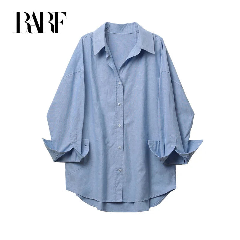 RARF 2024 New women's lapel loose Oxford long sleeve shirt, elegant blouse, vintage style, suitable for the office, fall Aviola