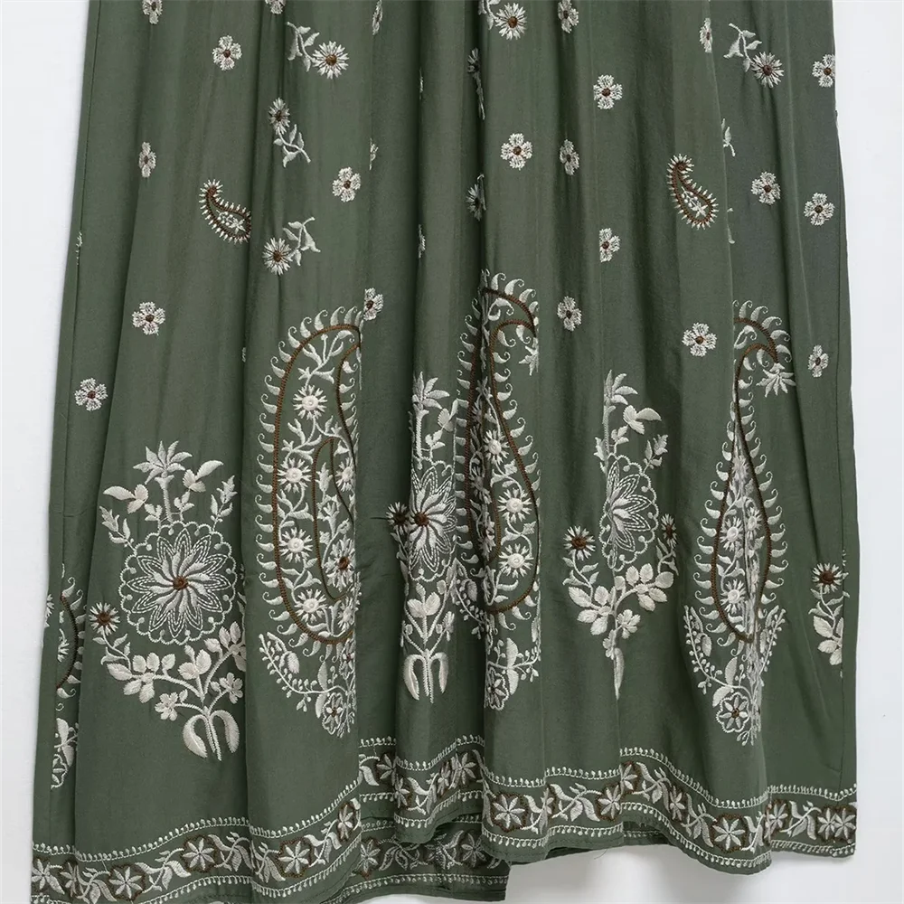 BM&MD&ZA2025embroidery print sling v-neck high waist loose halter neck backless dress summer women's wear Aviola