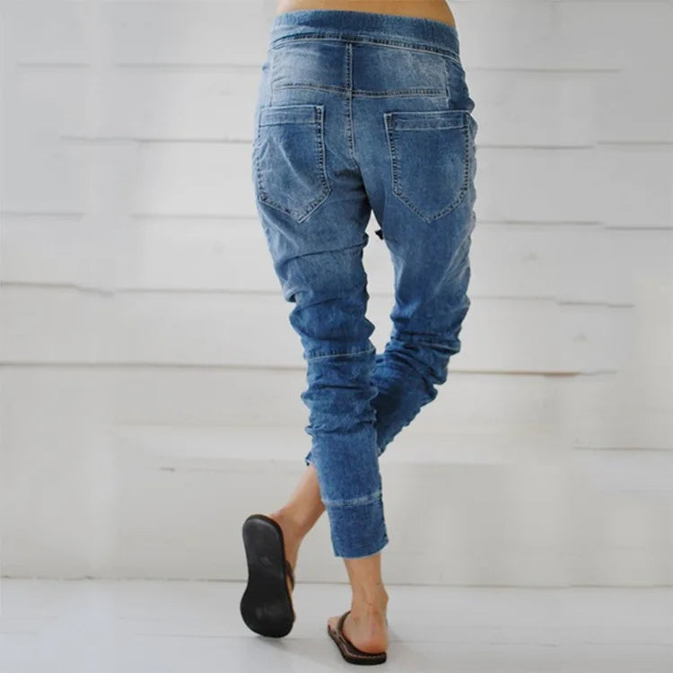 Pencil Denim Pants Women Jeans Ankle Length Pants Y2k Streetwear Spliced Pockets Mid Waist Washed Jean Skinny Casual Mom Aviola