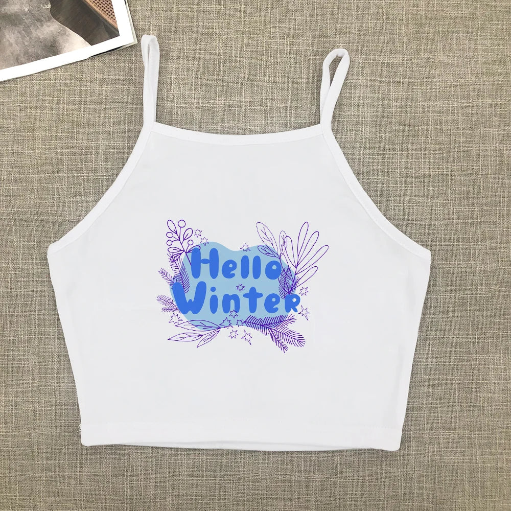 2024 Europe and the United States street new print season art text short sleeve women Y2K women's T-shirt vest halter Aviola