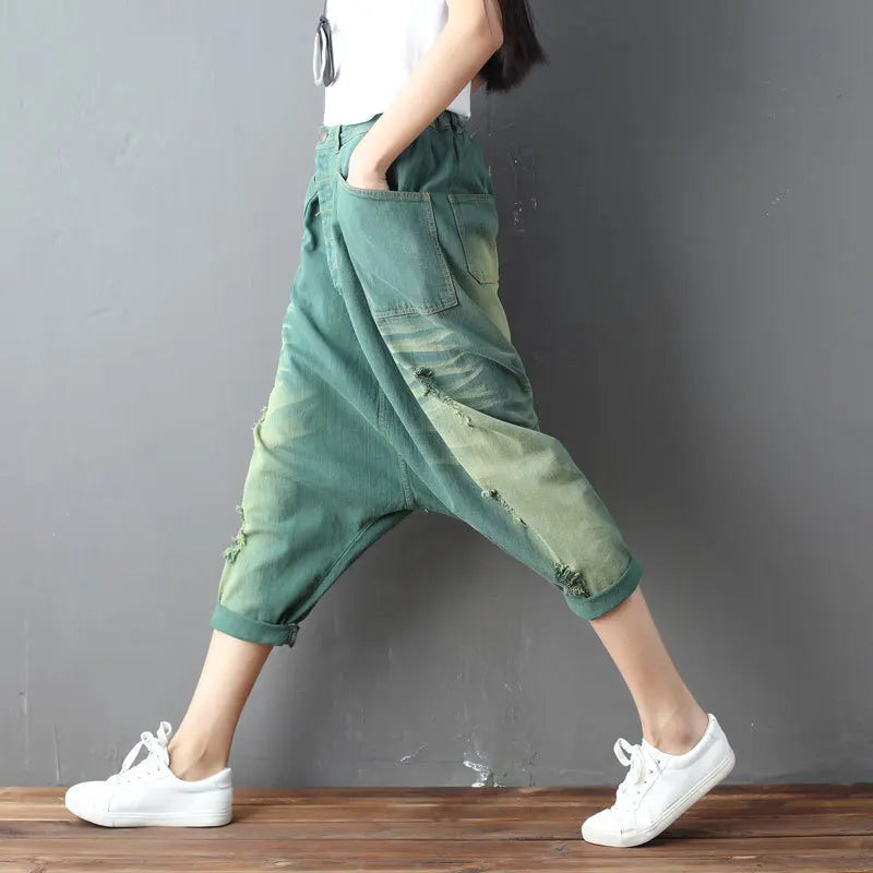Denim Pant Women Jeans Calf Length Pants High Waist Straight Trousers Y2k Streetwear Elegant Mom Jeans Casual Hole Loose 2025 Aviola