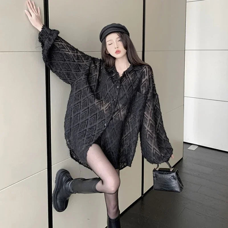 MEXZT Lace Blouses Women Sexy See Through Tassel Loose Sunscreen Shirts Summer Korean Sweet Elegant Casual Sun Protection Tops Aviola
