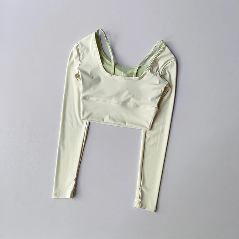 Autumn New Yoga Outfit Women's Sports Top Long Sleeved with Chest Cushion Tight Slimming Long Sleeved Running Fitness Yoga Shirt Aviola