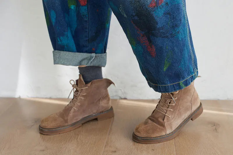 Washed Print Overalls Distressed Women Wide Leg Denim Pants Ankle Length Jean Loose Vintage Jeans Spliced One Piece Casual Aviola