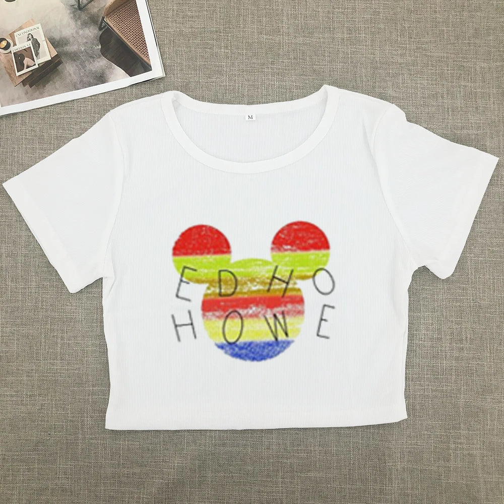 2024 ultra hot Europe and the United States short T-shirt women short sleeve summer new thin loose white shoulder clothes Aviola