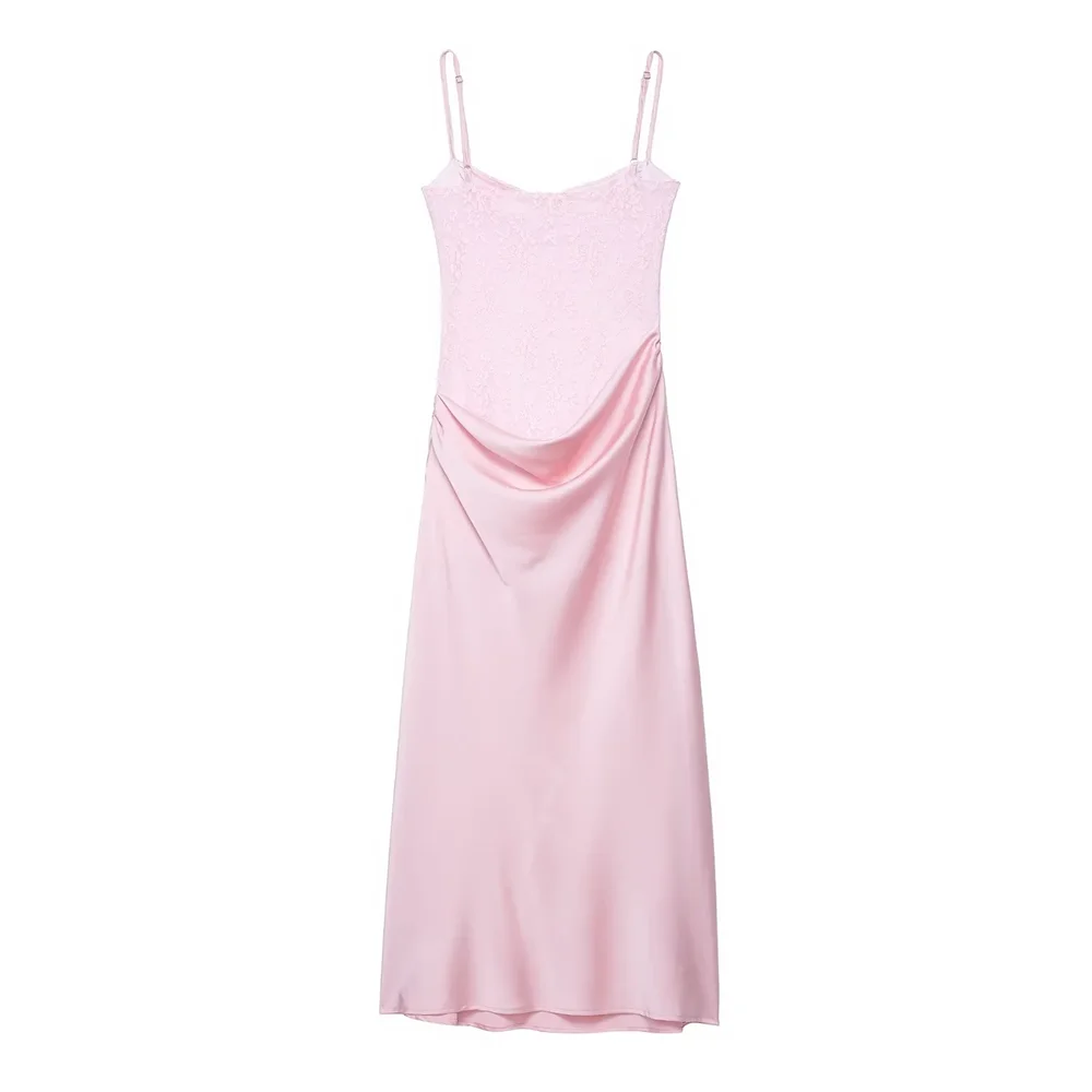 BM&MD&ZA2025lace satin textured stitching tube top suspender slim dress long dress summer women's wear Aviola