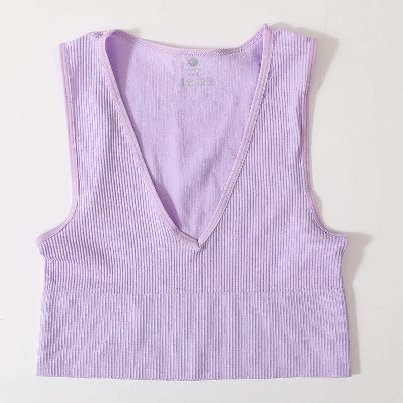 Women Crop Top Sexy Seamless Underwear Female Fitness Sleeveless Camisole Plunge Bralette Sports Cropped Tops Lingerie Aviola