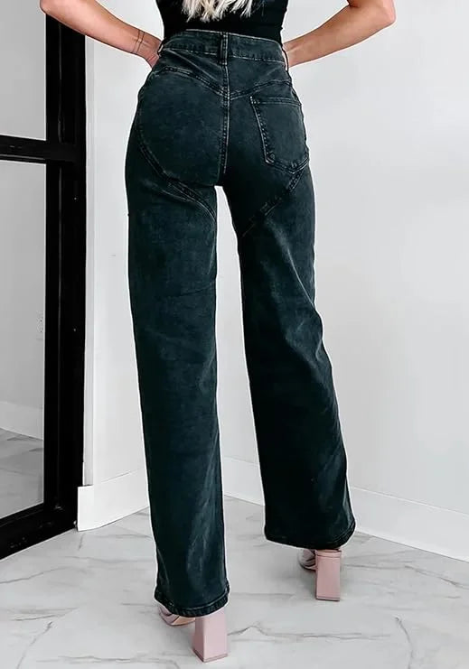 Denim Jeans for Women Streetwear Straight Pants Hole Diamonds Mid Waist Washed Distressed 2025 Casual Mom Ankle Length Trousers Aviola