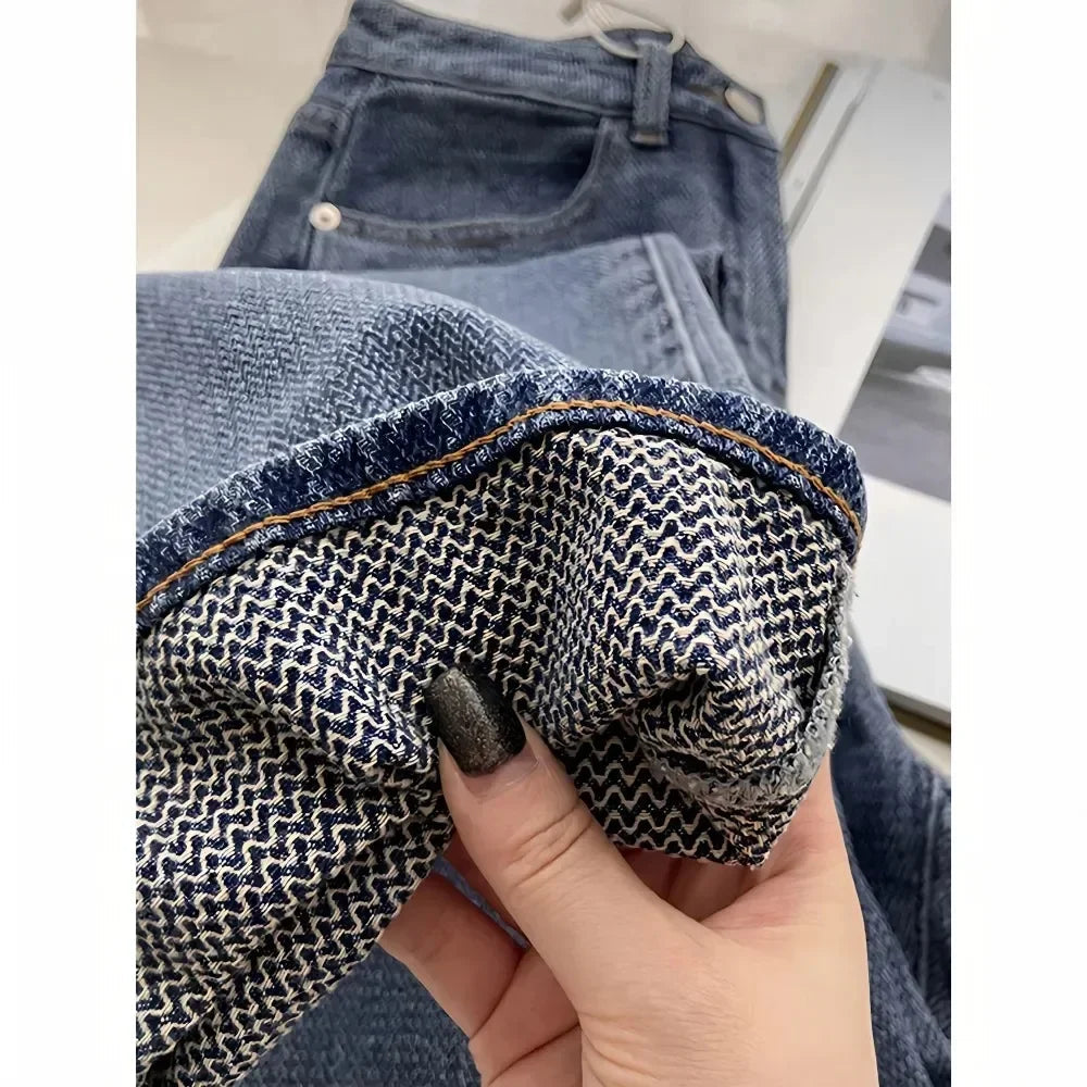 Jeans Women Wide Leg Pants Denim High Waist Zipper Fly Vintage Pockets Button Floor Length Trousers Straight Casual Denims Aviola