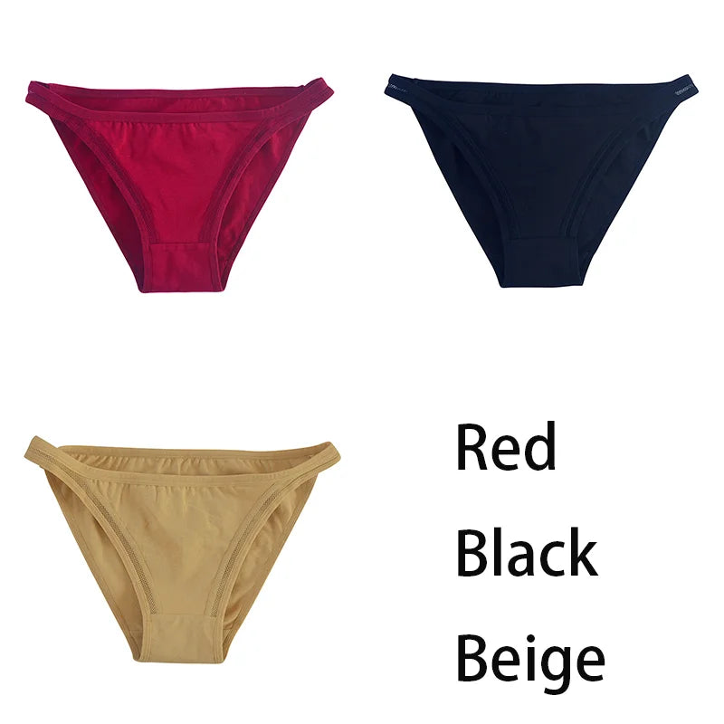 3Pcs/set Women Cotton Panties Female Mesh Underpants Solid Color Bikini Briefs Underwear Ladies Sexy Panty Girls Lingerie Aviola