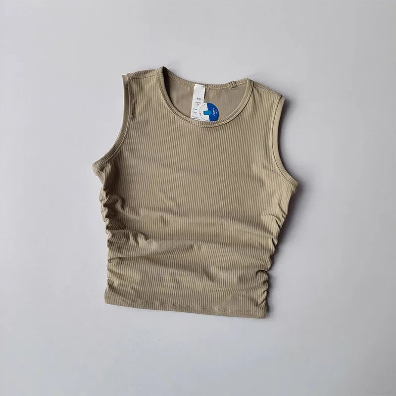 2024 Summer Women's Sports Vest Tank Vest Sleeveless Yoga Vest ruched Slim-fit Quick-dry Sports Tops Running Shirt Fitness Top Aviola