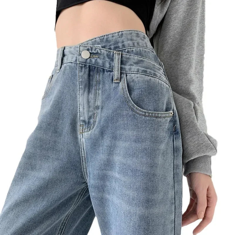 Wide Leg Pants Women Vintage Jeans High Waist Loose Fit Basics Full Length Pockets Button 2025 Casual Denims Straight Trousers Aviola