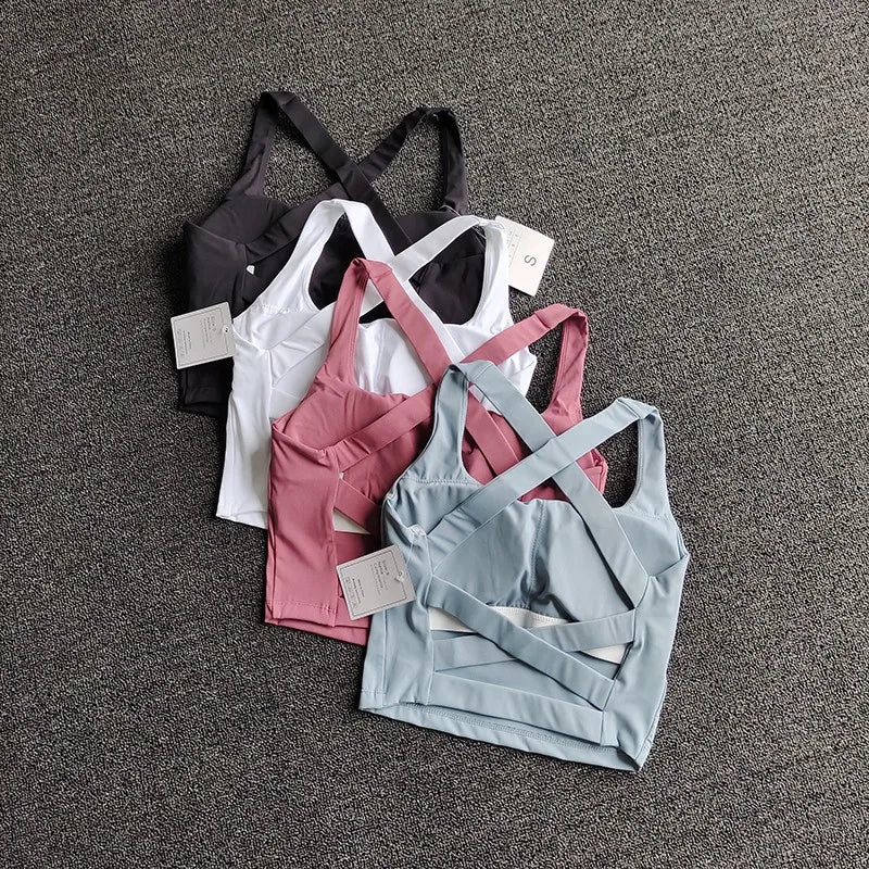 Women Top Cross Strap Sports Bra Push Up Sport Bra Yoga Crop Top Brassiere Yoga Fitness Top Breathable Beauty Back Gym Bras Aviola