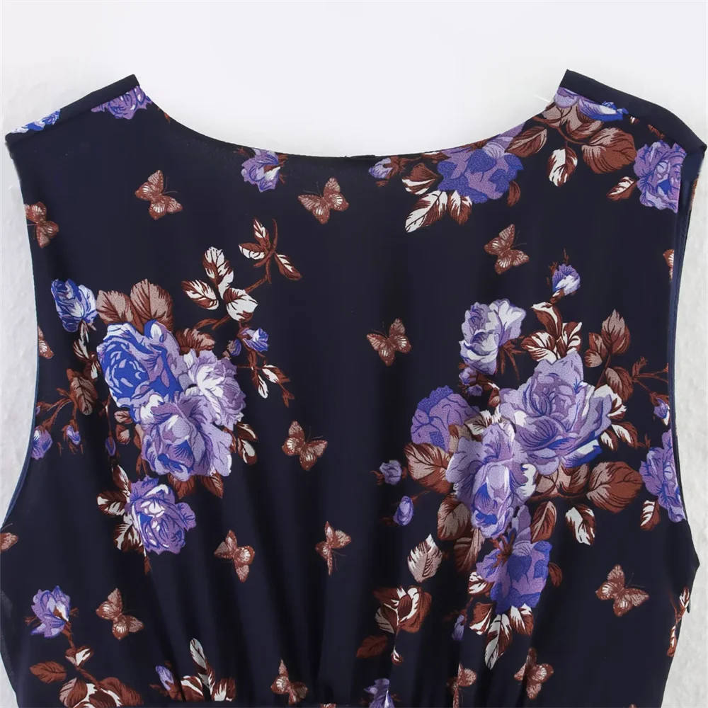 BM&MD&ZA2025multi-layer printed V-neck sleeveless layered decorative floral dress new summer women's clothing Aviola