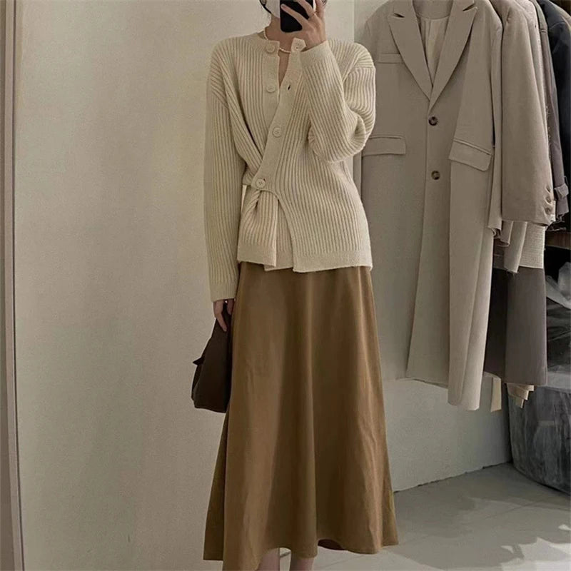 MEXZT Irregular Knitted Cardigan Women Elegant Black Sweater Coat Korean Fashion Slim Knitwear Winter Ladies Basic Chic Jumpers Aviola