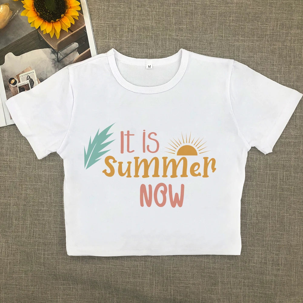 2024 Europe and the United States street new print season art text short sleeve women Y2K women's T-shirt vest halter Aviola