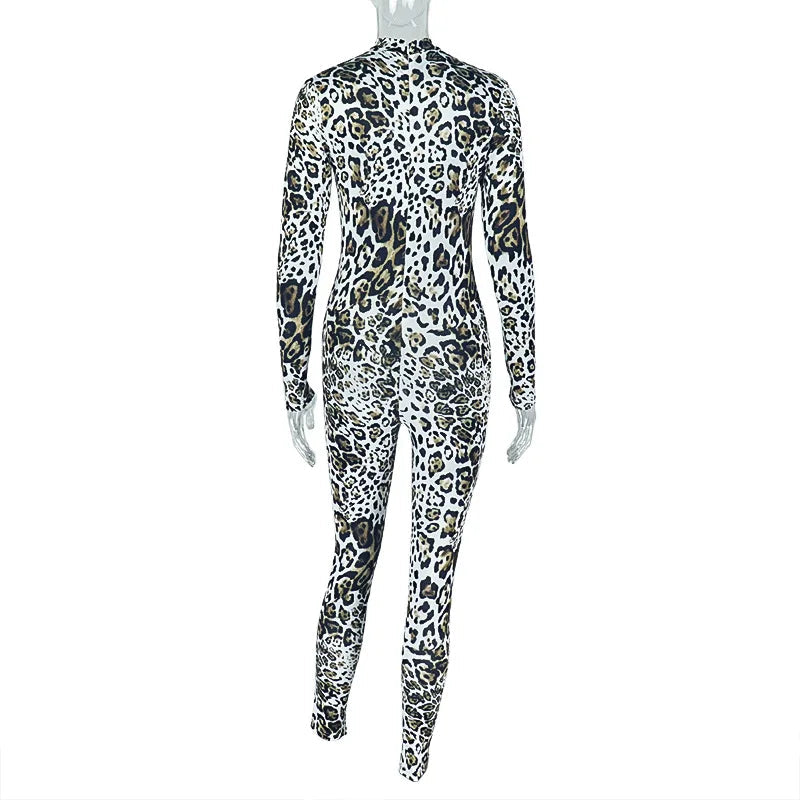 Nibber Sexy Leopard Print Jumpsuits Women Style Hollow Bandage Full Sleeve Skinny Peach Hip Midnight Coquette Fashion Overalls Aviola