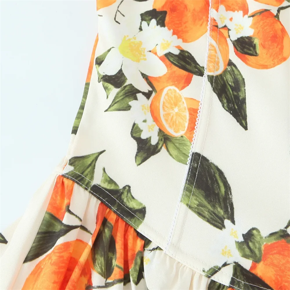 BM&MD&ZA2025cross-back design fruit print square collar simple casual suspender skirt summer new women's dress Aviola