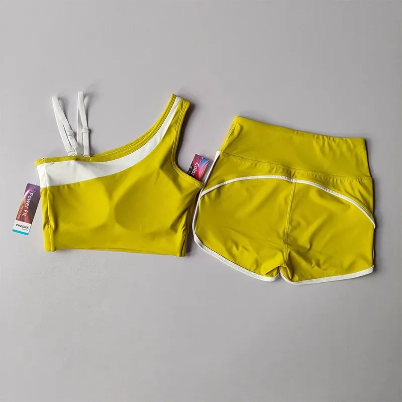 2 Pieces Yoga Suit for Women Splicing Color Fitness Gym Clothes Halter Sports Bra Matching Impact Shorts Workout Sets Gym Outfit Aviola