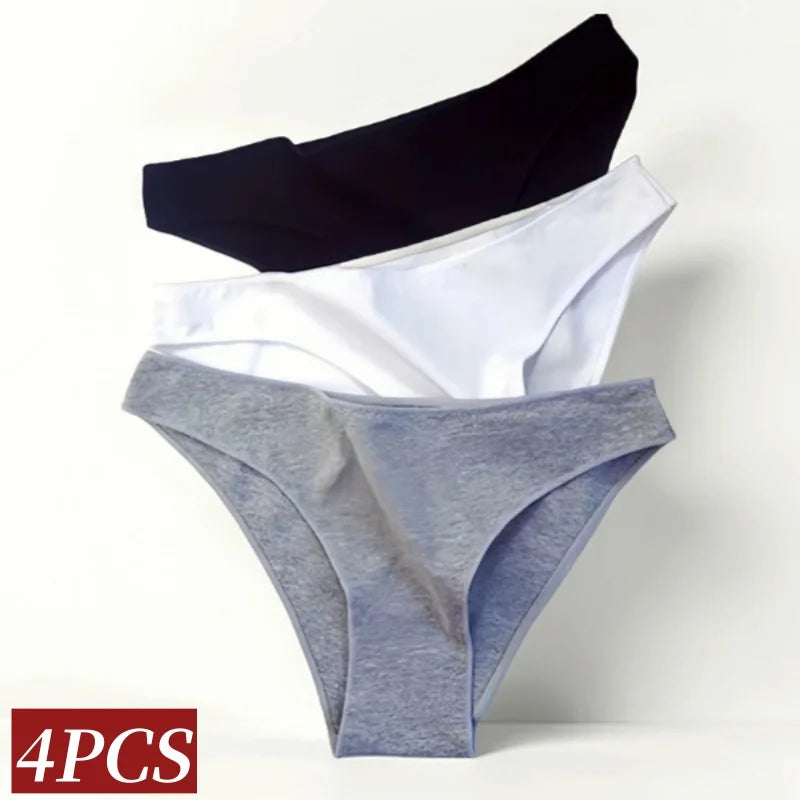4Pcs/Set Cotton Panties Low Rise Briefs Solid Color Women Seamless Underwear Breathable Underpants Lingerie Comfy Intimate Aviola