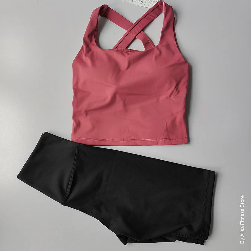 2PCS  Women Yoga Set Workout Sports Bra Set Sportswear Gym Clothing Fitness Long Sleeve Crop Top High Waist Shorts Sports Suits Aviola