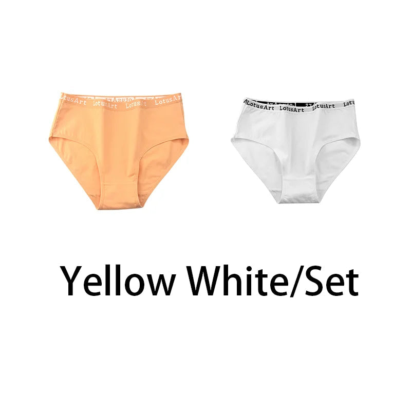 2PCS/Set Women Cotton Solid Panties Sexy Plus Size Underwear Letter Lingerie High Waist Comfor Briefs Aviola