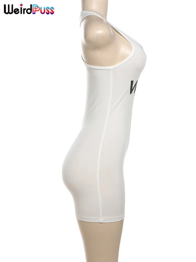 nibber Letter Print Romper Women Low-Neck Sporty Casual Sleeveless Stretch Activity Skinny Playsuit Tight Short Overalls Aviola