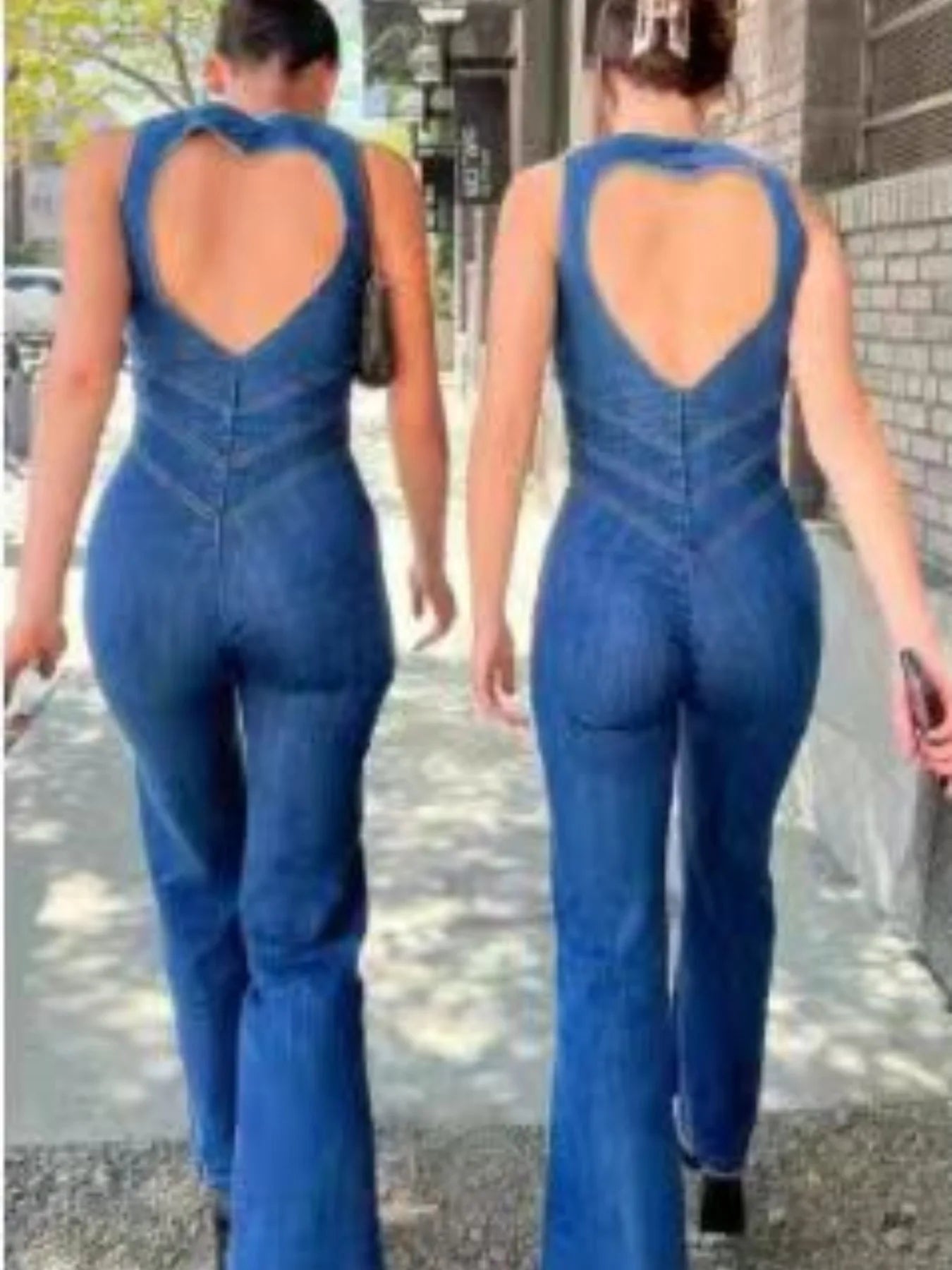 One Piece Denim Jumpsuit Summer New Slim Thin Backless High Waist Overalls Jeans Sleeveless Zipper V Neck Rompers Long Pants Aviola