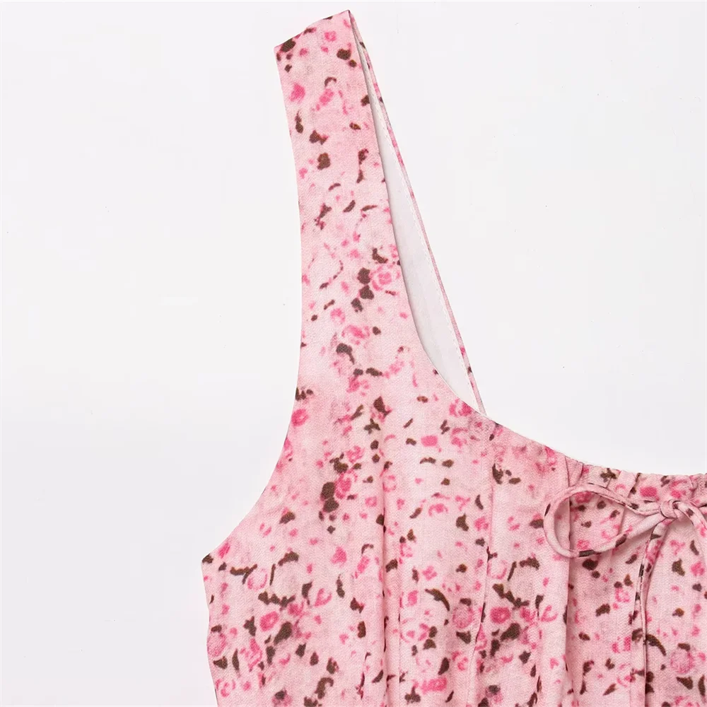 BM&MD&ZA2025floral square neck waist high waist suspender dress pocket decoration short skirt summer new women's clothing Aviola