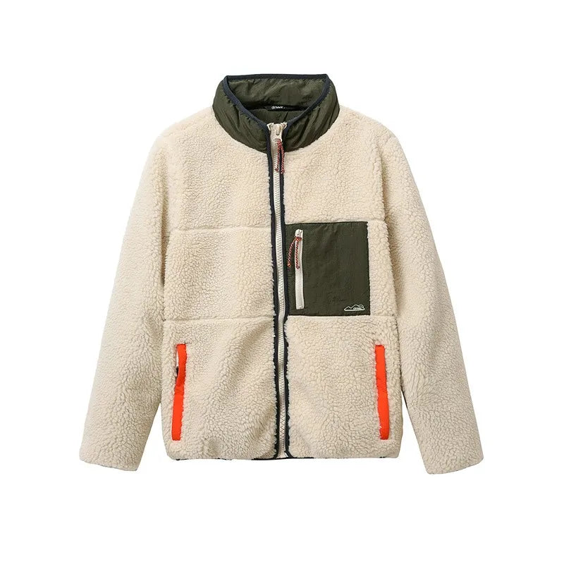RARF 2024 men's new stand-up collar splicing grab fleece jacket jacket men's thickened hooded top can do couples Aviola