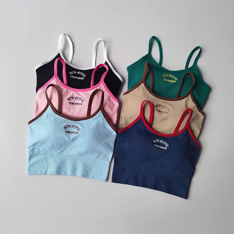 Women Breathable Sports Bra Fitness Tops Gym Crop Top Brassiere Push Up Camisole Sport Bras Gym Workout Top Letter Yoga Bra Aviola