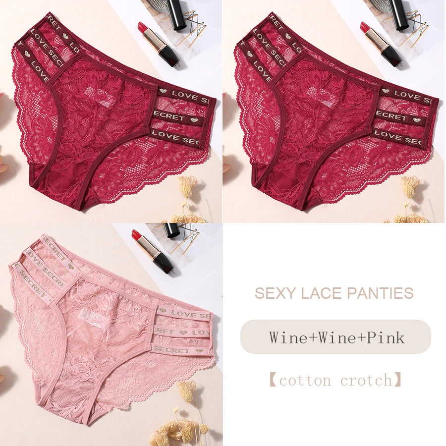 3PCS/Set Sexy Transparent Briefs Lace Panties for Women Lingerie Panties Floral Lace Female Underwear Ladies Underpants Lingerie Aviola