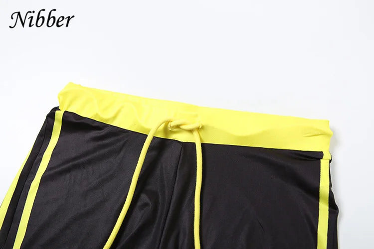 Nibber Women Tracksuit 2 Piece Set Stroke Tight Hipster Letter Print Sporty Casual Crop Tops+Shorts Vitality Matching Outfits Aviola