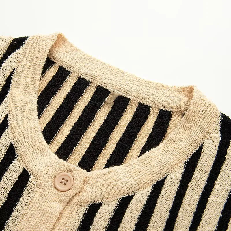 UNIZERA Casual Chic Suit Striped Drop Shoulder Sleeveless Knit Top + High Waist Pants 2025 Summer New Arrivals Women's Clothing Aviola