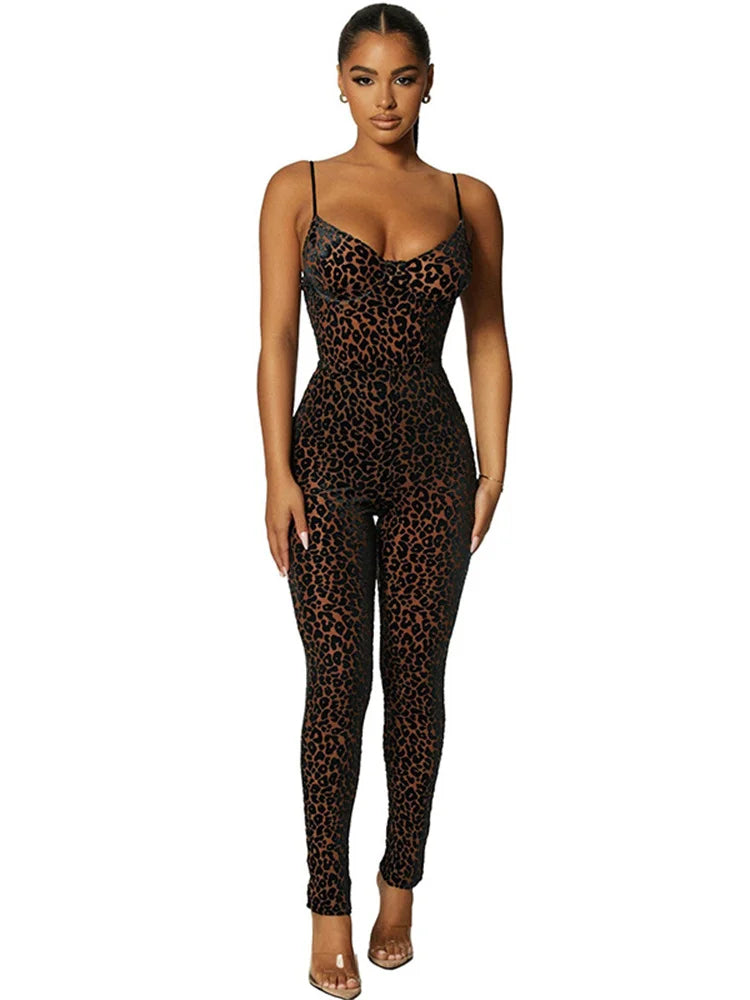 Nibber Leopard Print Sexy Skinny Women Jumpsuit Sleeveless Backless Fit Workout Thin Activewear Party Nightclub Stretch Outfits Aviola