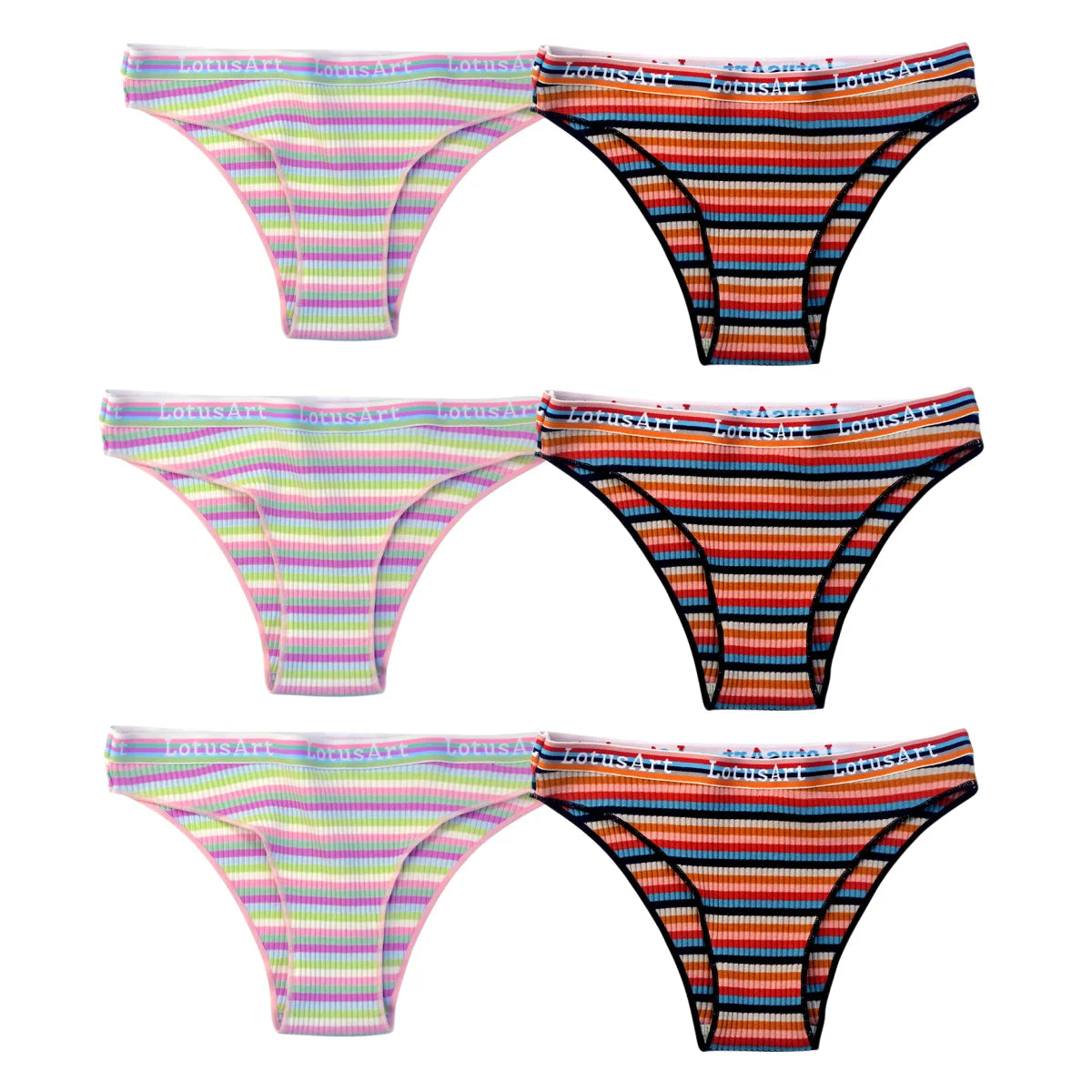 6PCS/Set Cotton Panties For Women Striped Briefs Low Waist Bottoms Female Sports Underpants Seamless Underwear Sexy Lingerie Aviola
