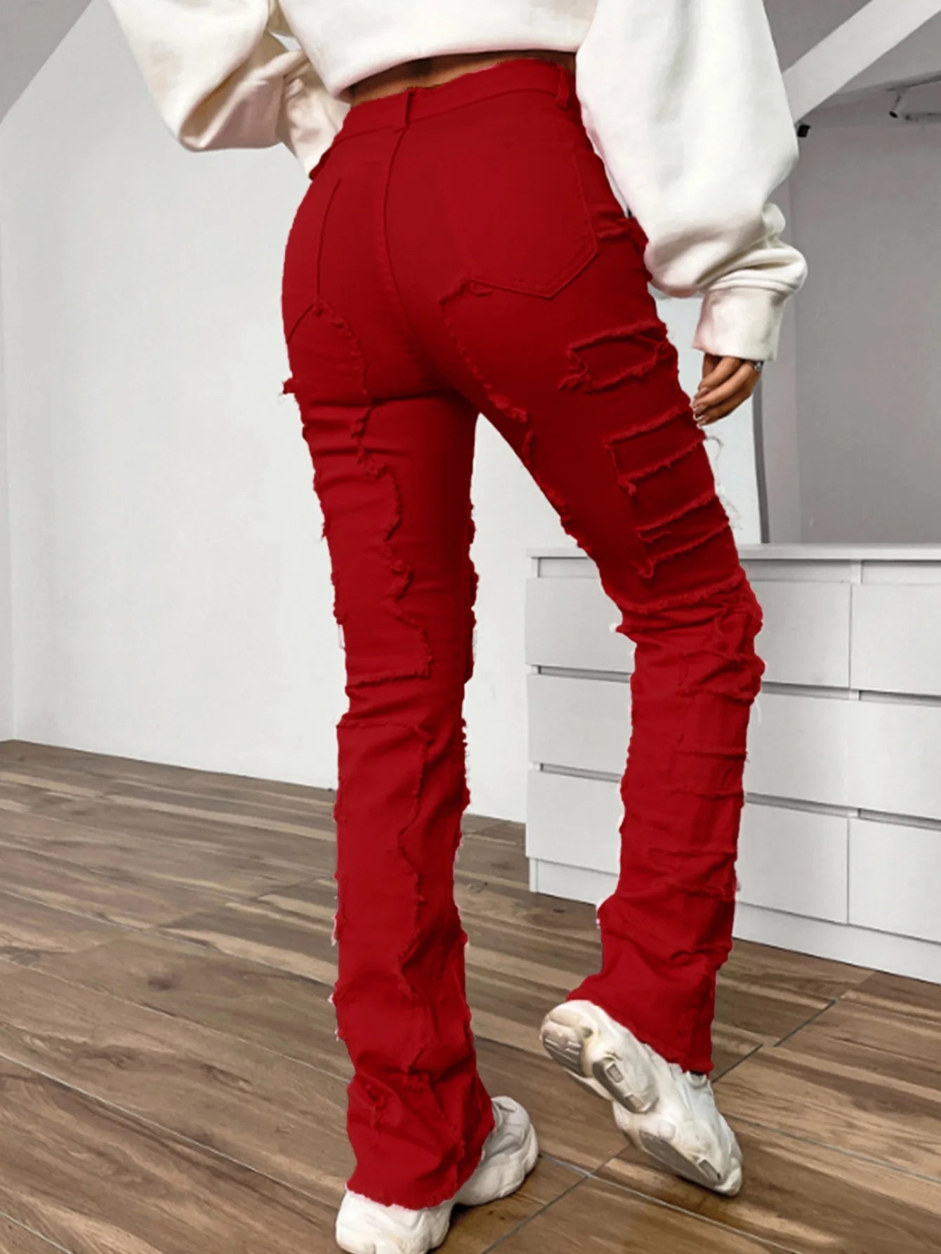 Women Jeans Denim Straight Pants Spliced Patchwork High Street Slim Fit Pockets Mid Waist Washing Zipper Slight Srech 2024 Aviola