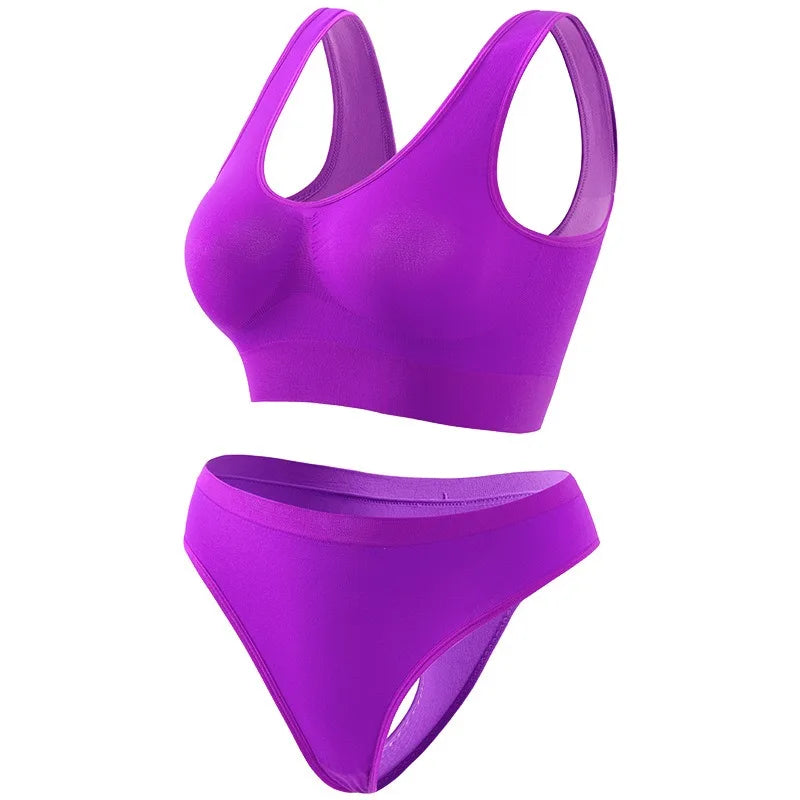 Seamless Bra Set Women Wireless Tanks Bra Female  Low Rise Thongs Panties Sexy Lingerie Set Comfy Underwear Intimates S-5XL Aviola