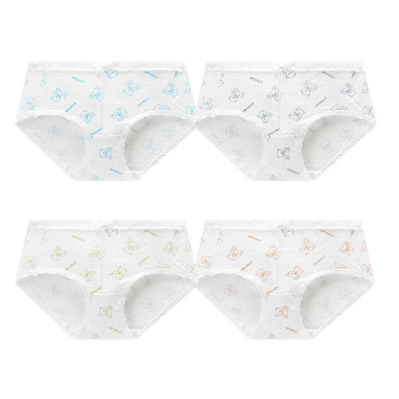 2PCS/Set Women Cotton Panties Girls Cute Bear Briefs Bow Mid Waist Underpants Girls Cartoon Underwear Female Sweet Lingerie Aviola